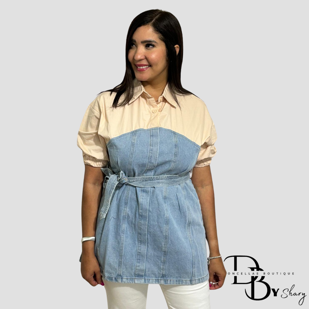 Shirt Denim Waist Tie Belt Tunic