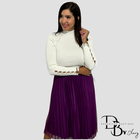 Tulle Double-Layered Pleated Skirt (Grape)